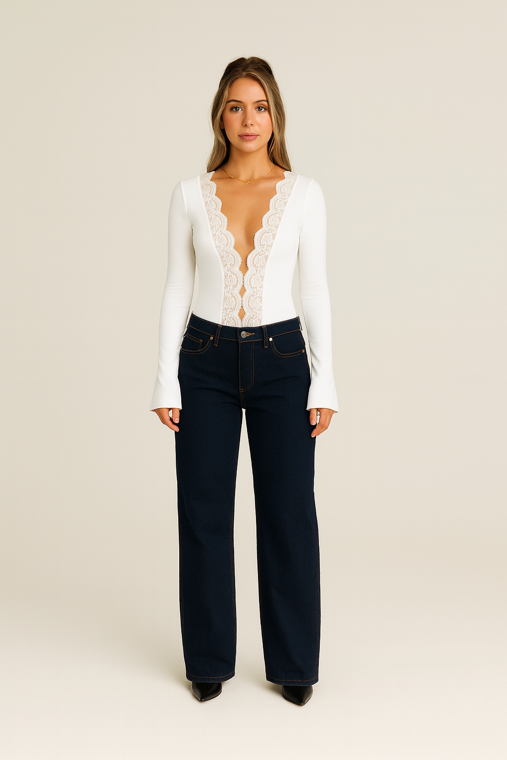 ARIA | Lace Trim Long Sleeve Top