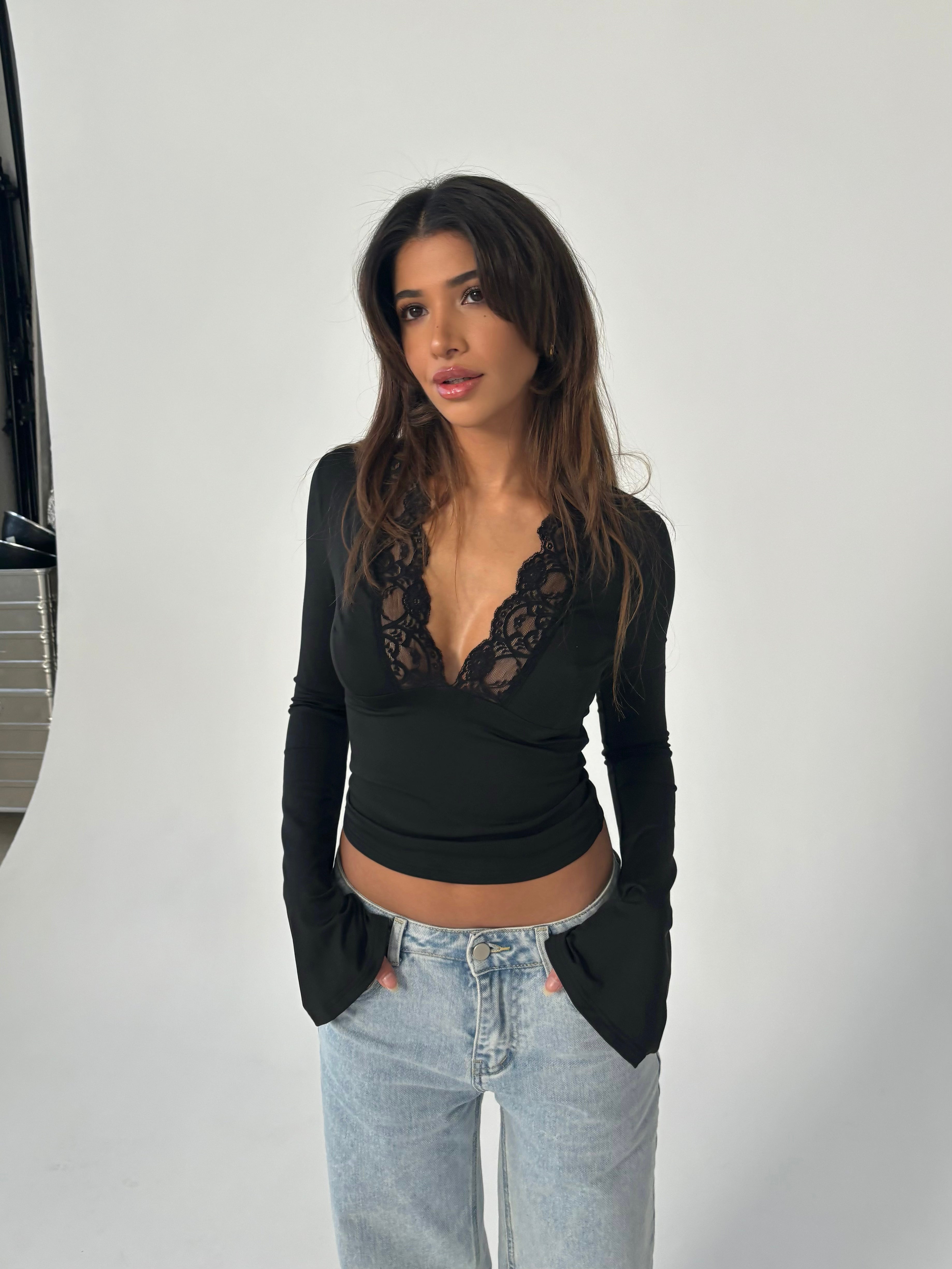 LYRA | Lace V-Neck Knit Top