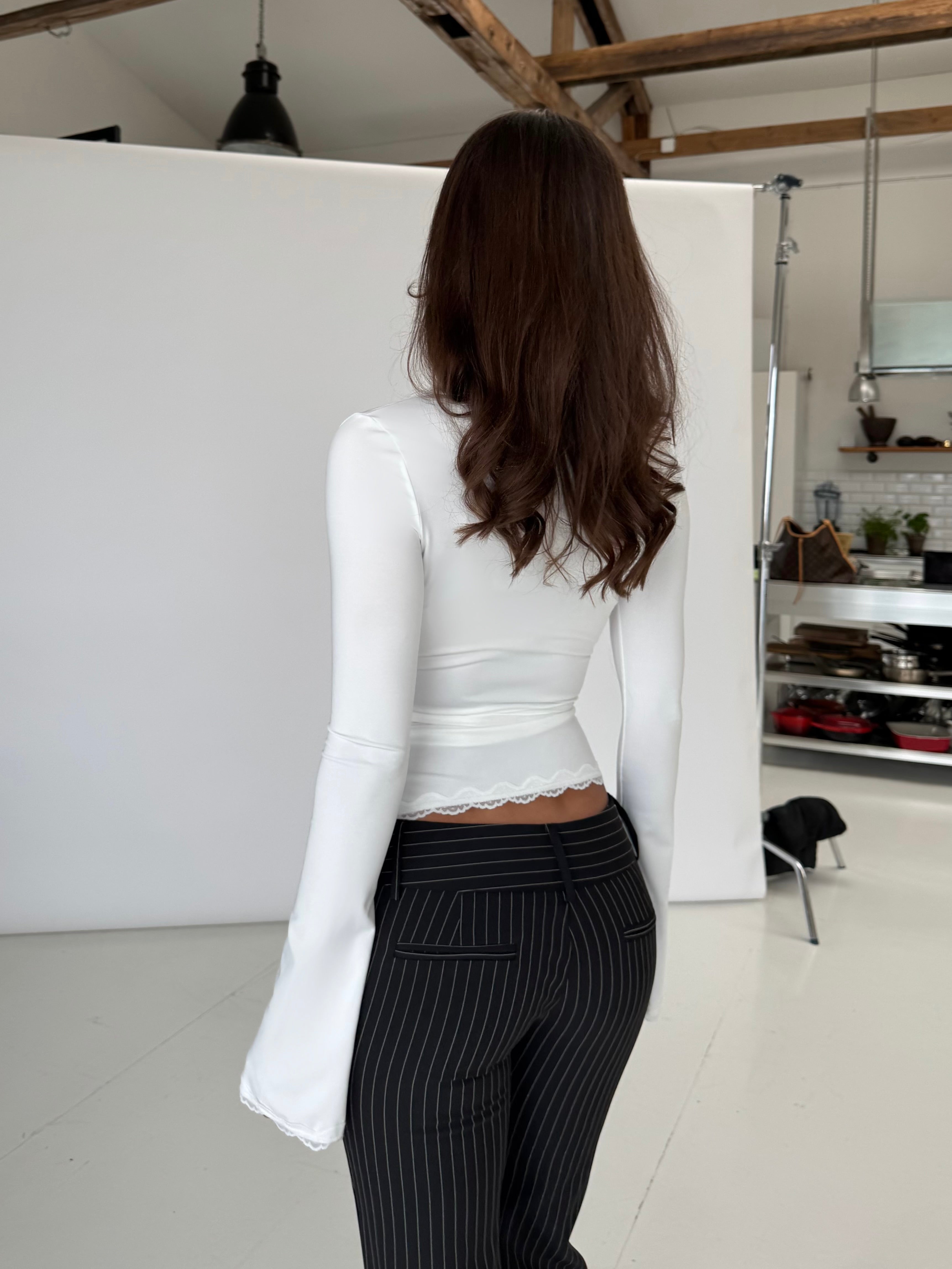 ALINA | Lace Trim Wrap Long Sleeve Top