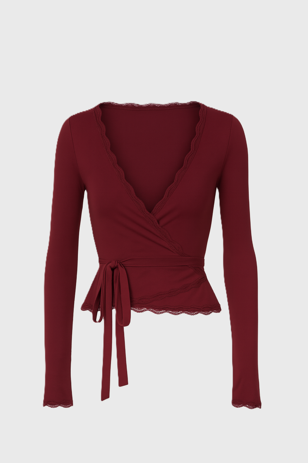 ALINA | Lace Trim Wrap Long Sleeve Top