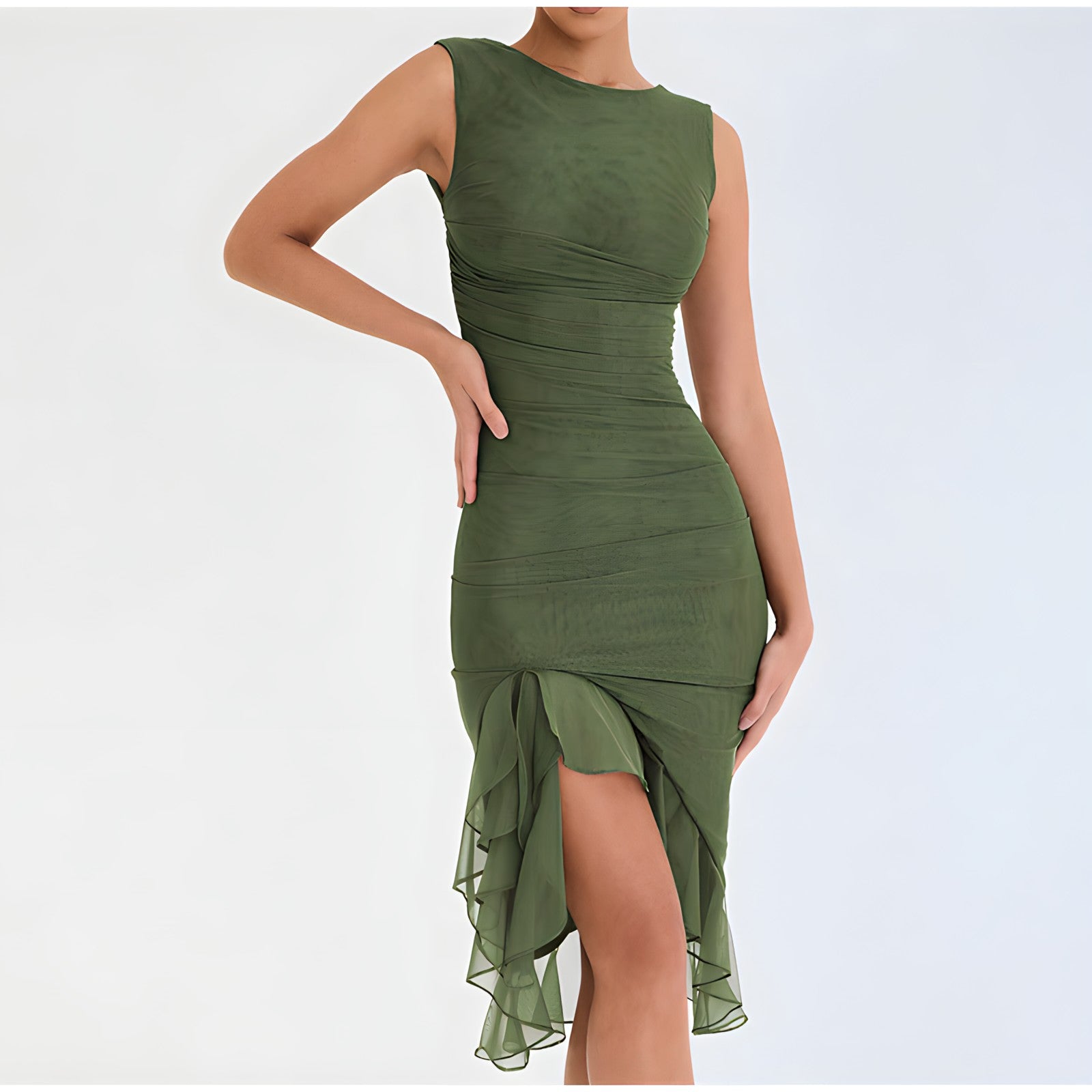 CLEMENTINE | High Neck Ruffle Midi Dress