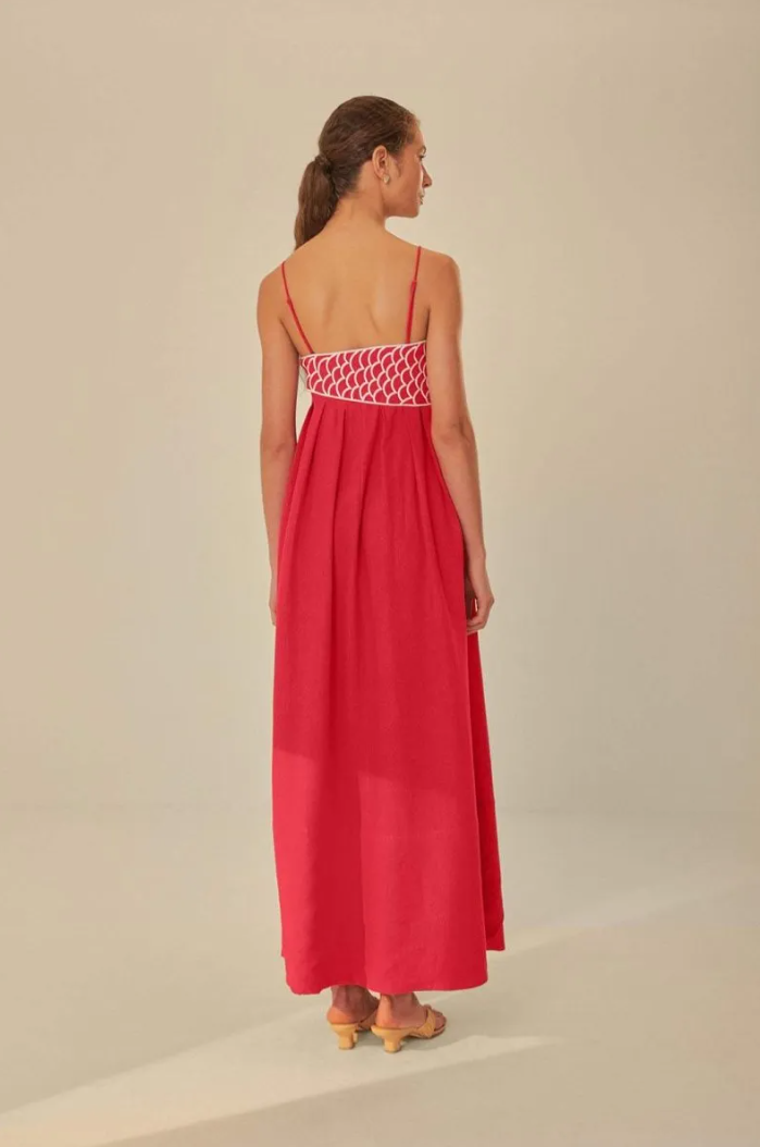 LILY | Pleated Fish Embroidery Maxi Dress