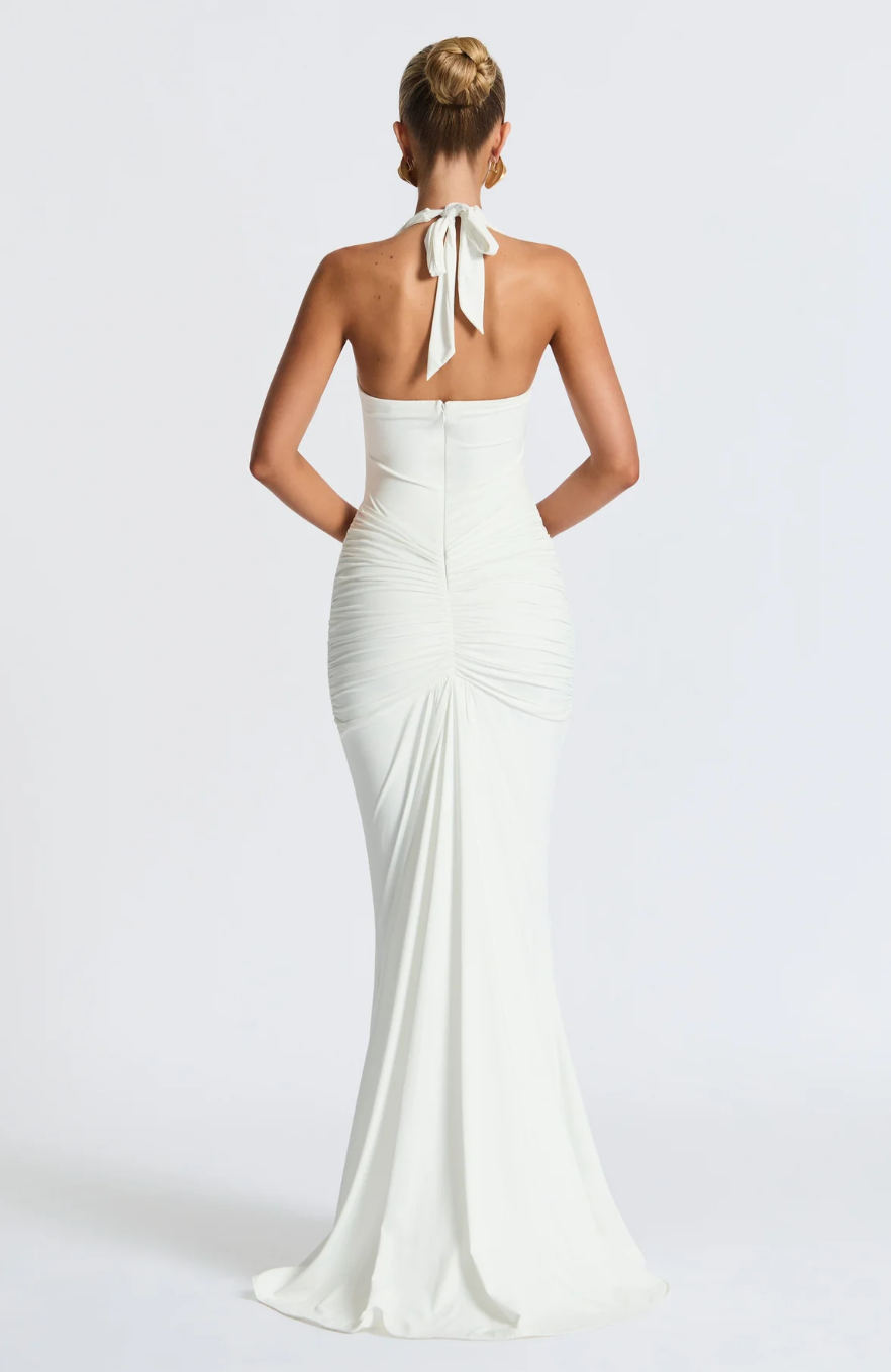 ADELIA | Deep V Halter Maxi Dress