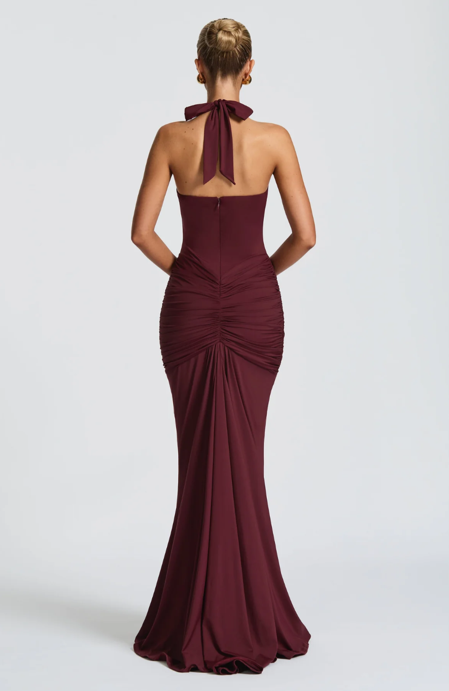 ADELIA | Deep V Halter Maxi Dress