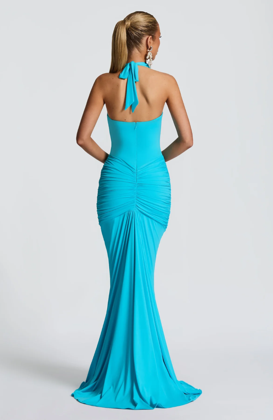ADELIA | Deep V Halter Maxi Dress