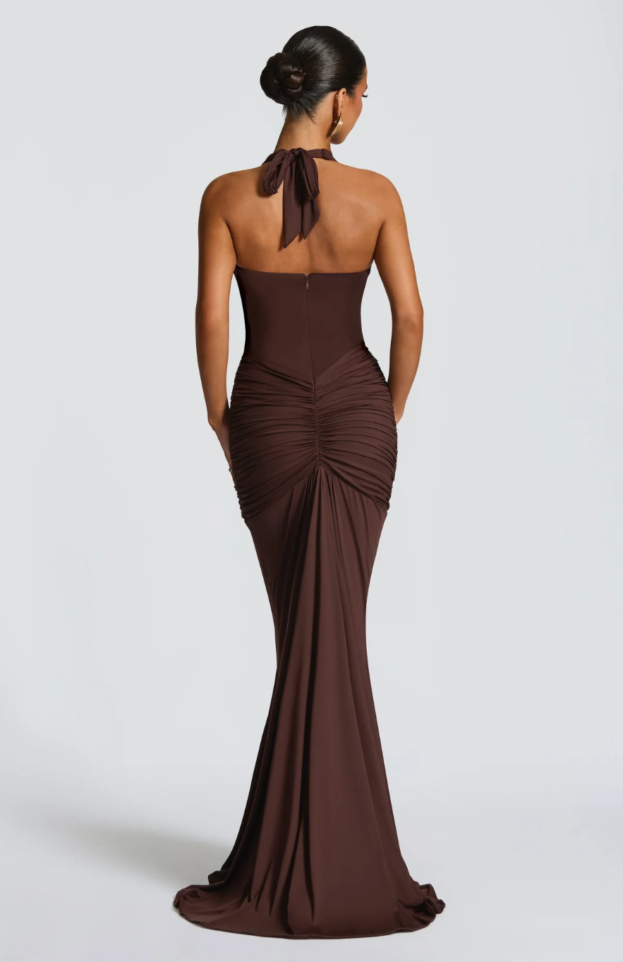 ADELIA | Deep V Halter Maxi Dress