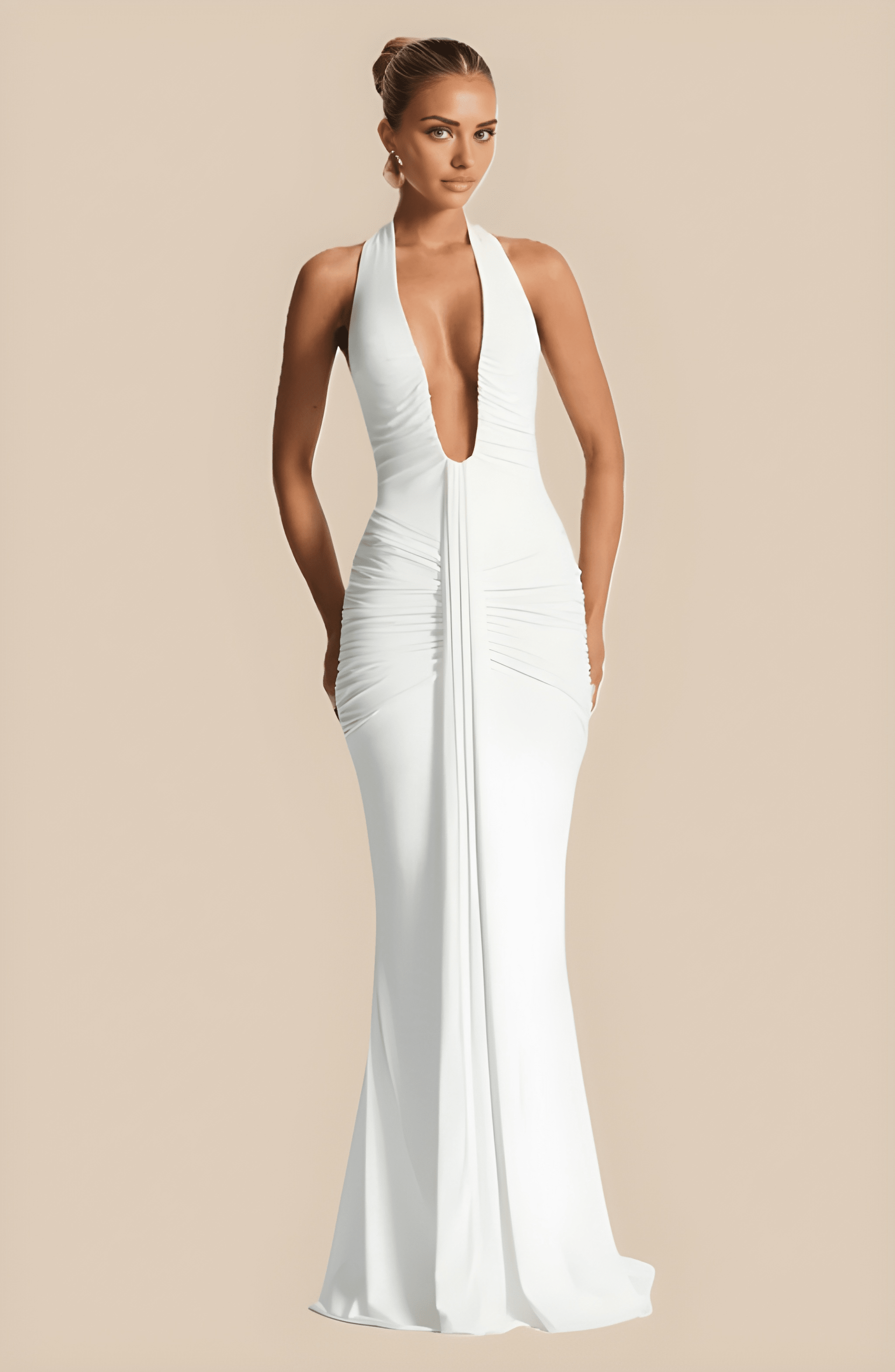 ADELIA | Deep V Halter Maxi Dress