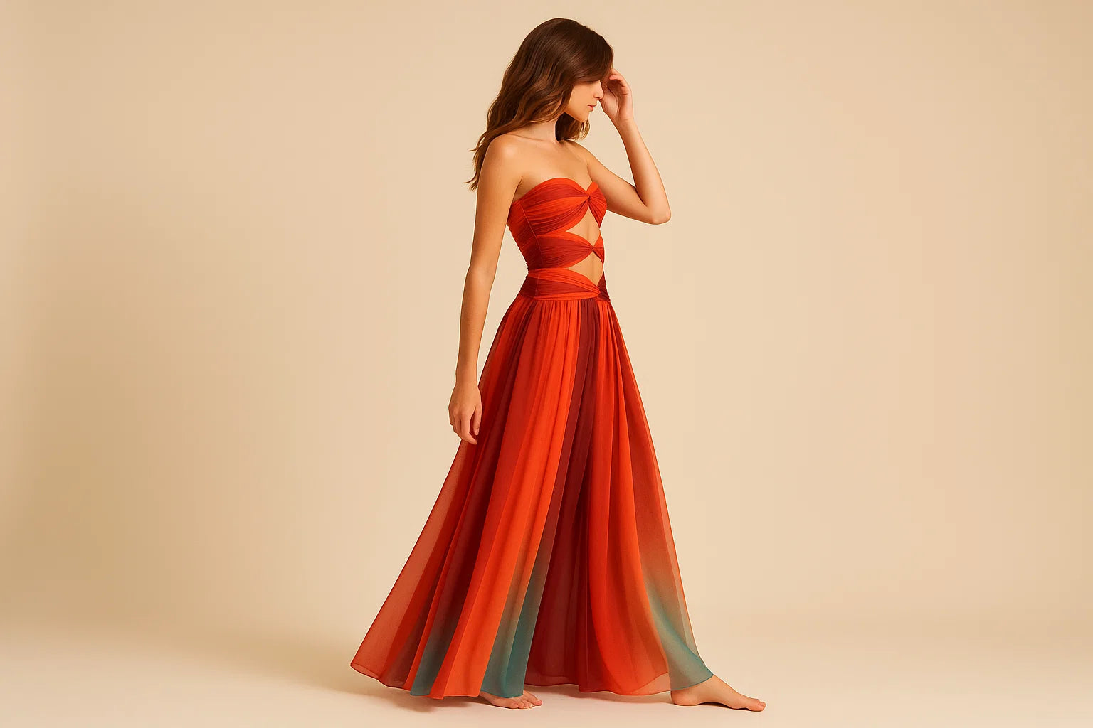 BEATRICE | Sunset Mesh Printed Maxi Dress