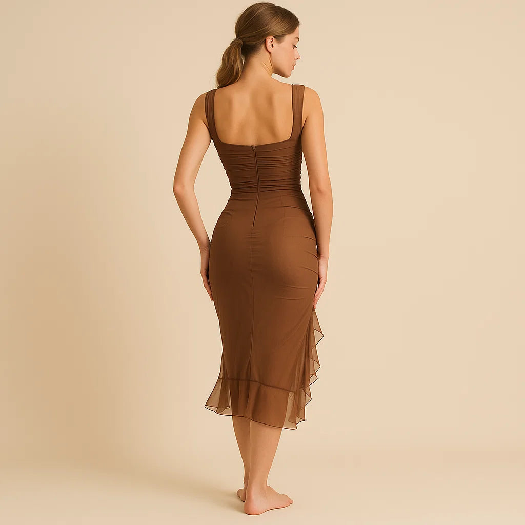 CLEMENTINE | High Neck Ruffle Midi Dress
