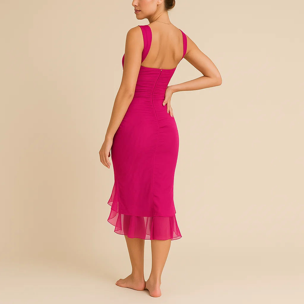 CLEMENTINE | High Neck Ruffle Midi Dress