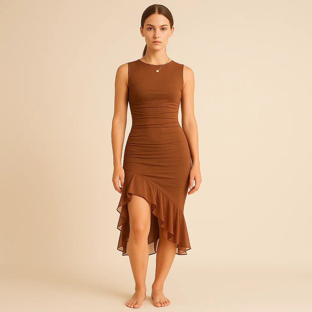 CLEMENTINE | High Neck Ruffle Midi Dress
