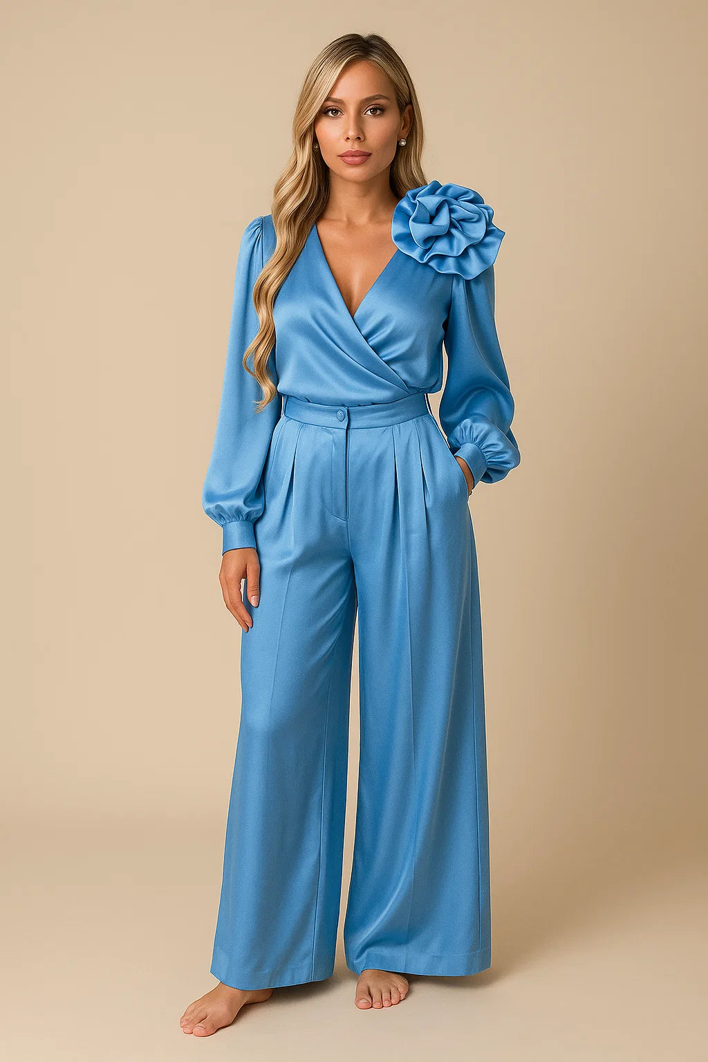 LUCY | Satin Elegant Flower Two-Piece Suit