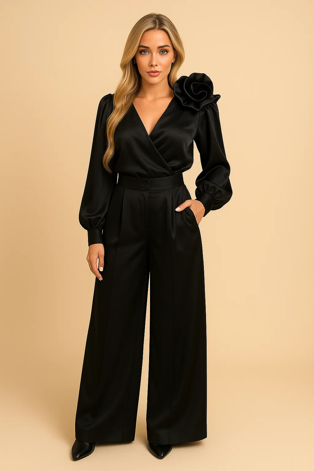 LUCY | Satin Elegant Flower Two-Piece Suit