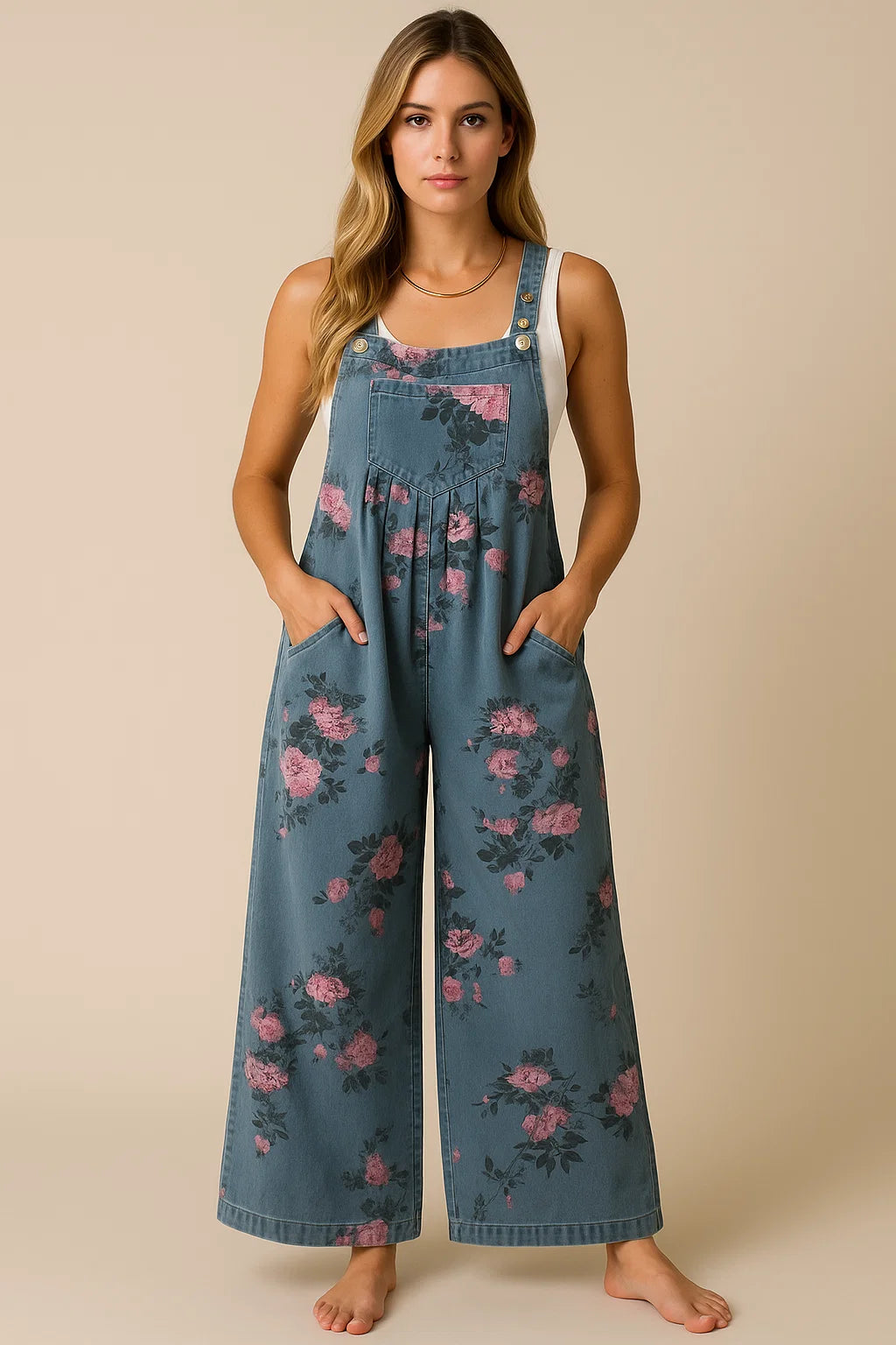 MATILDA | Floral Wide Leg Denim Overall