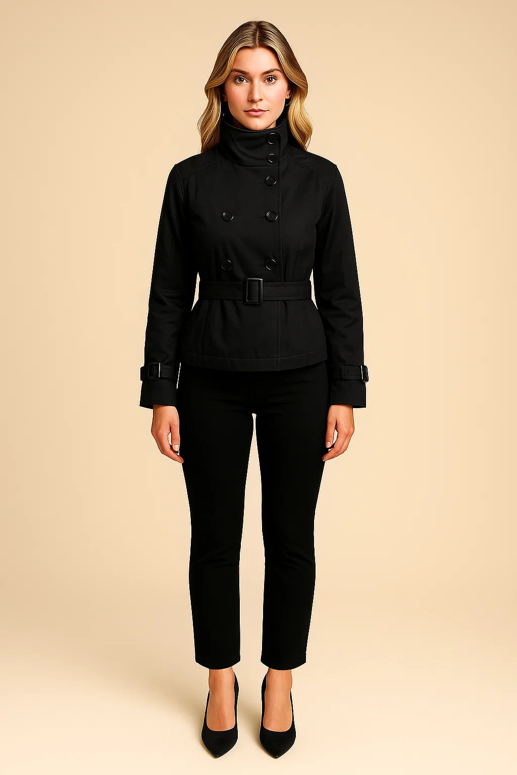 SOPHIE | High-Collar Short Trench Coat