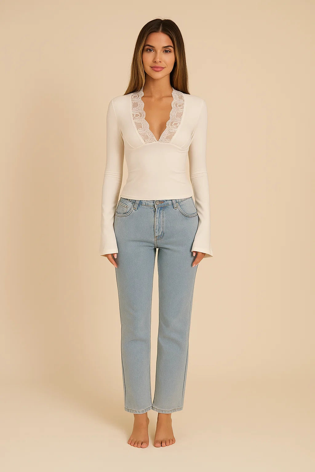 LYRA | Lace V-Neck Knit Top