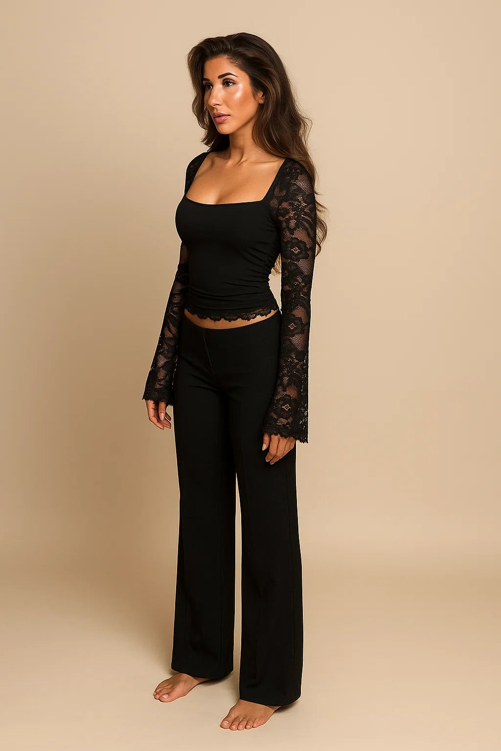 ARIELLE | Square Neck Lace Detail Top
