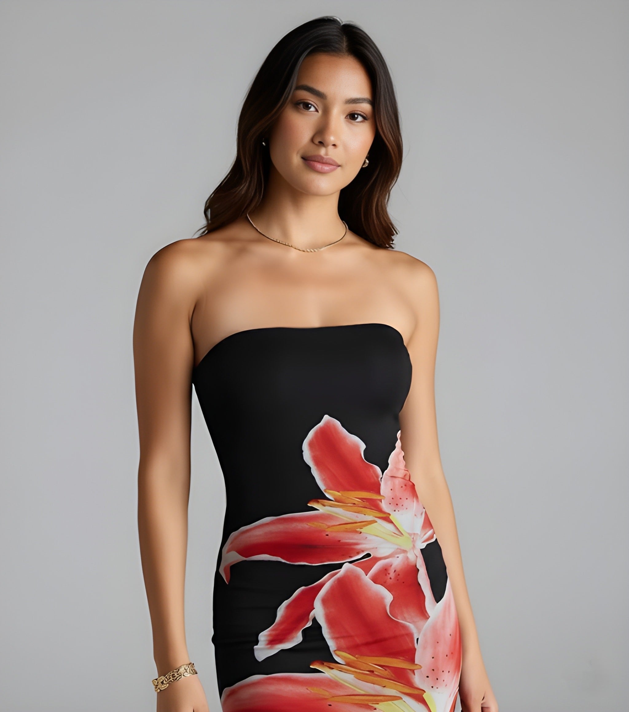 EVIE | Strapless Floral Bodycon Mini Dress