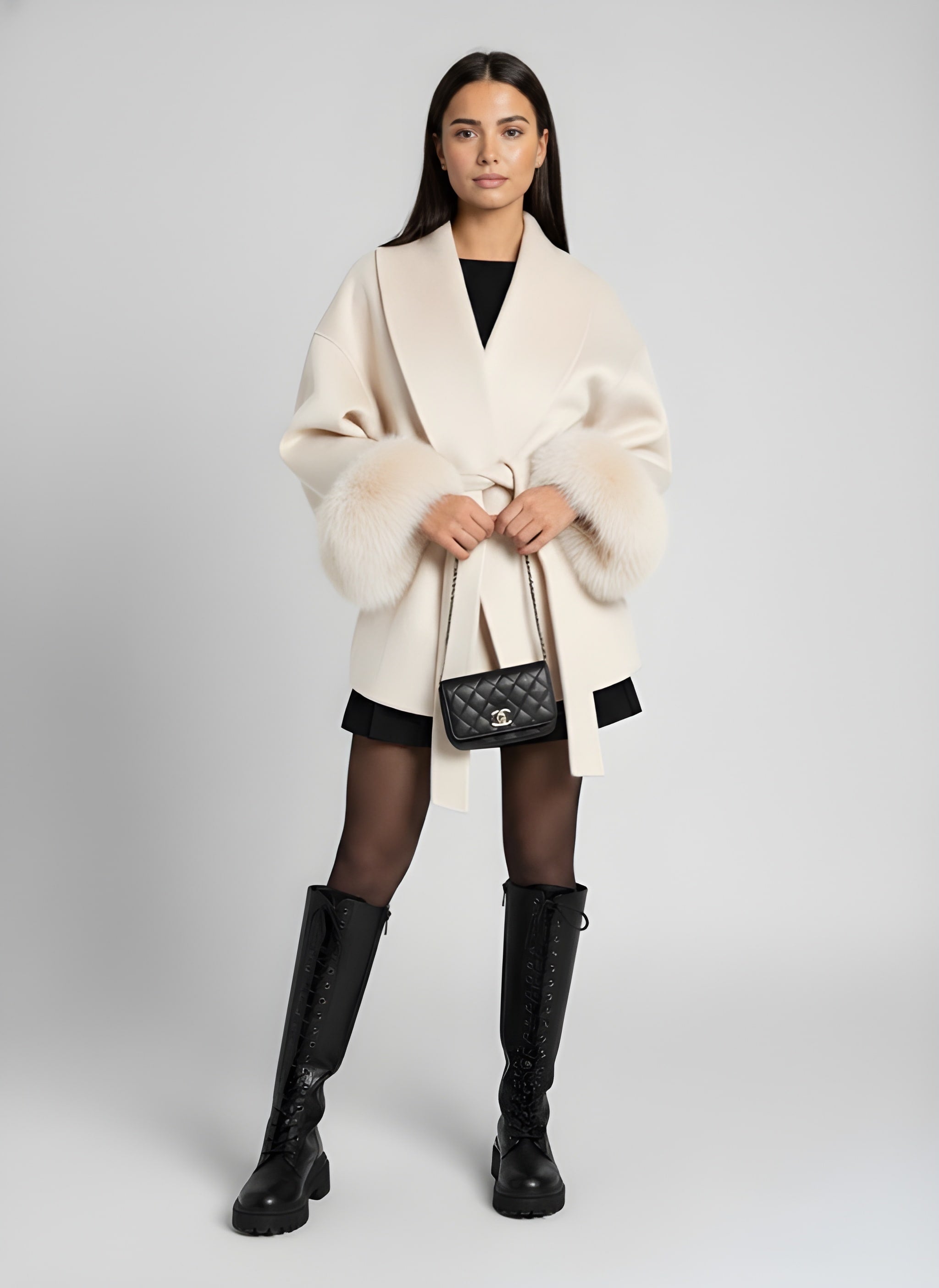 FLORENCE | Belted Fur Wool Coat