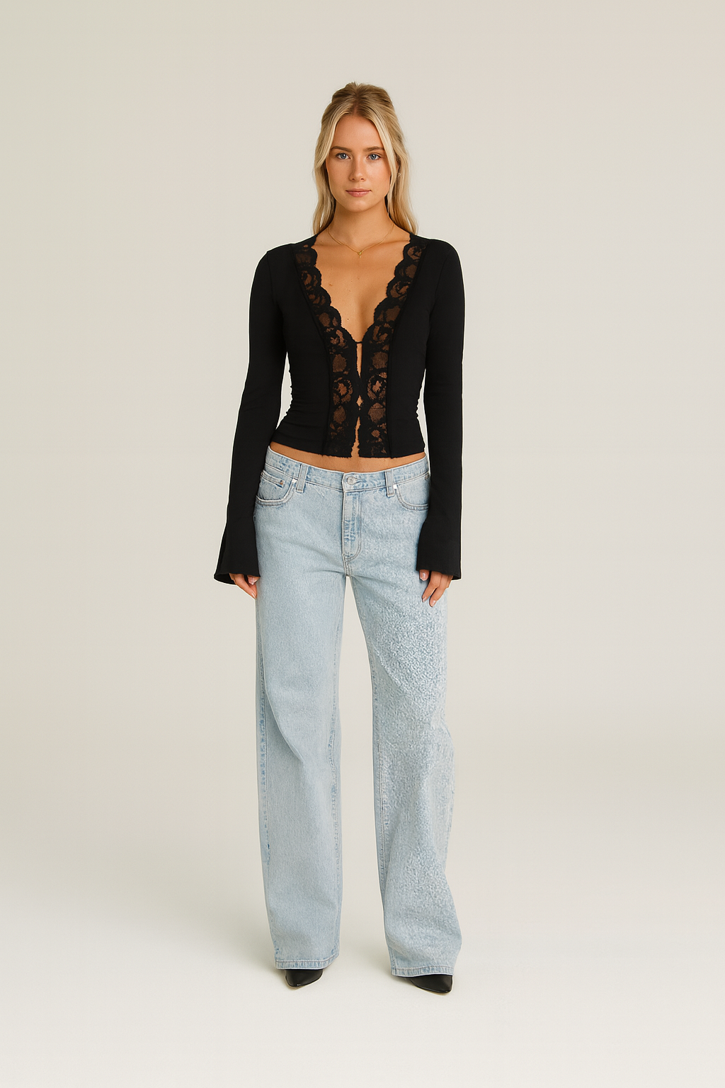 ARIA | Lace Trim Long Sleeve Top