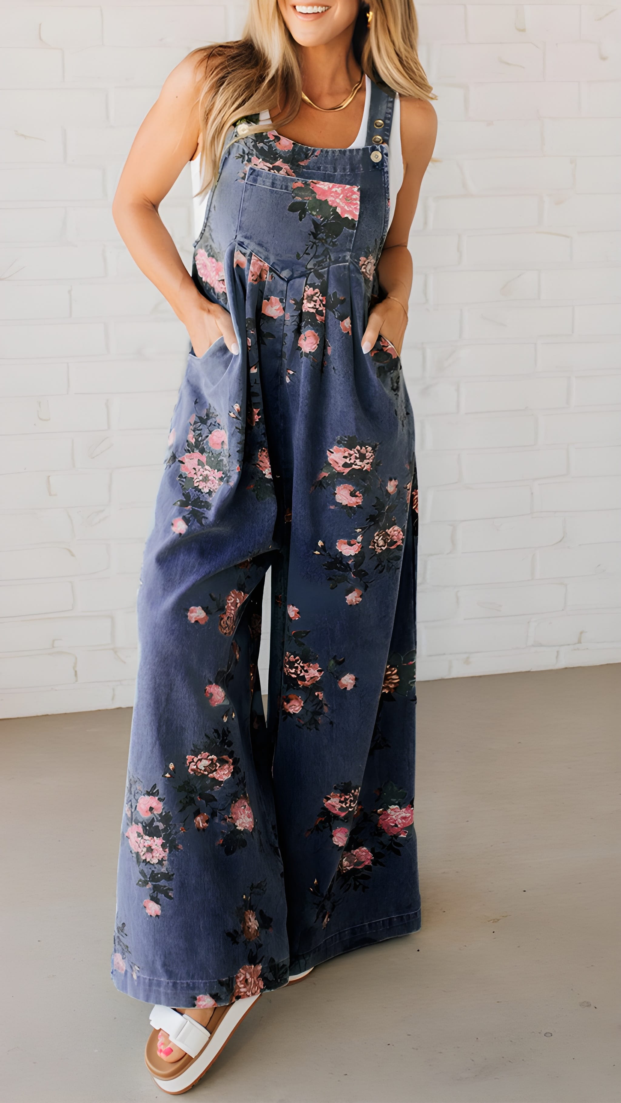 MATILDA | Floral Wide Leg Denim Overall