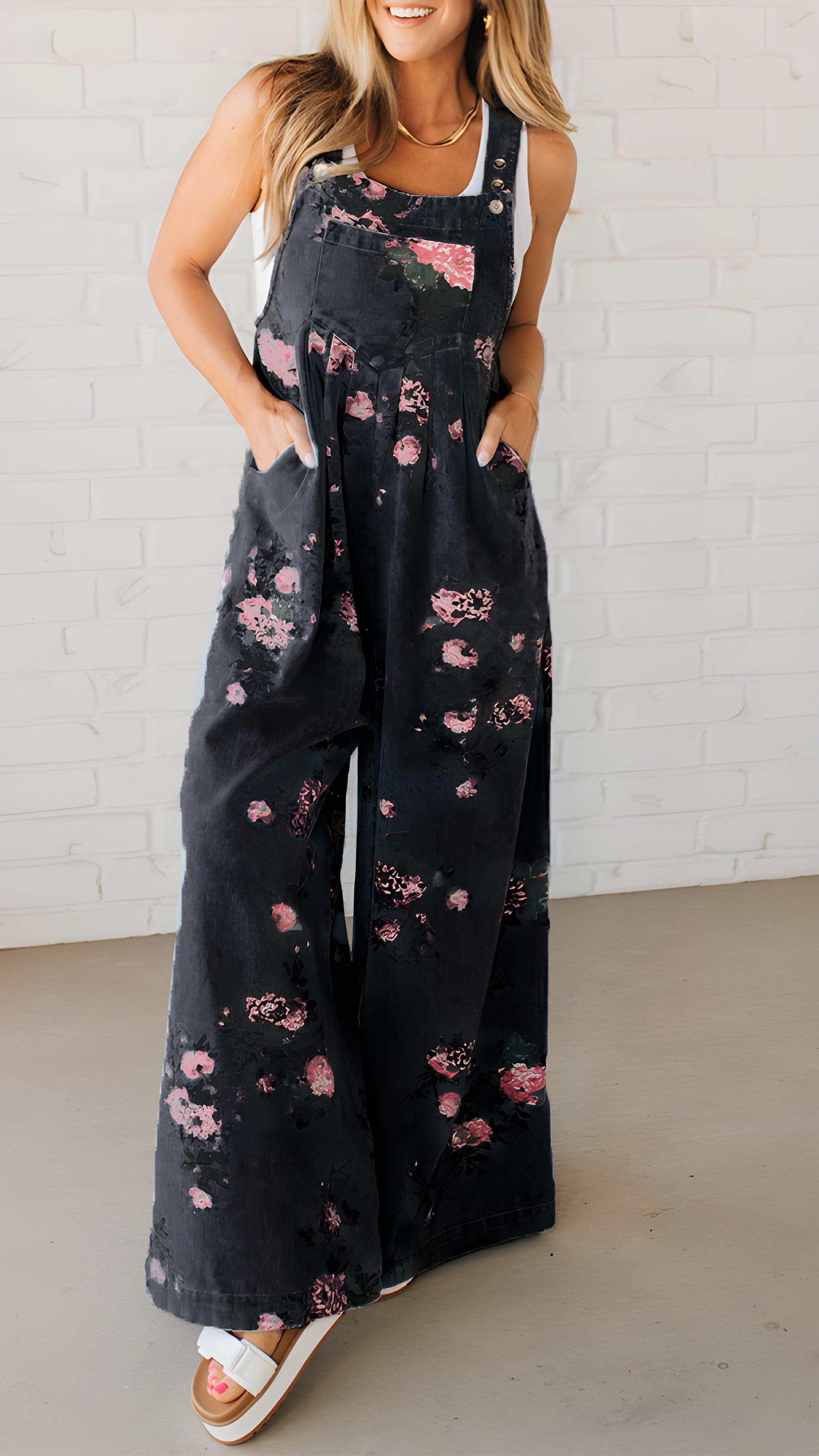 MATILDA | Floral Wide Leg Denim Overall