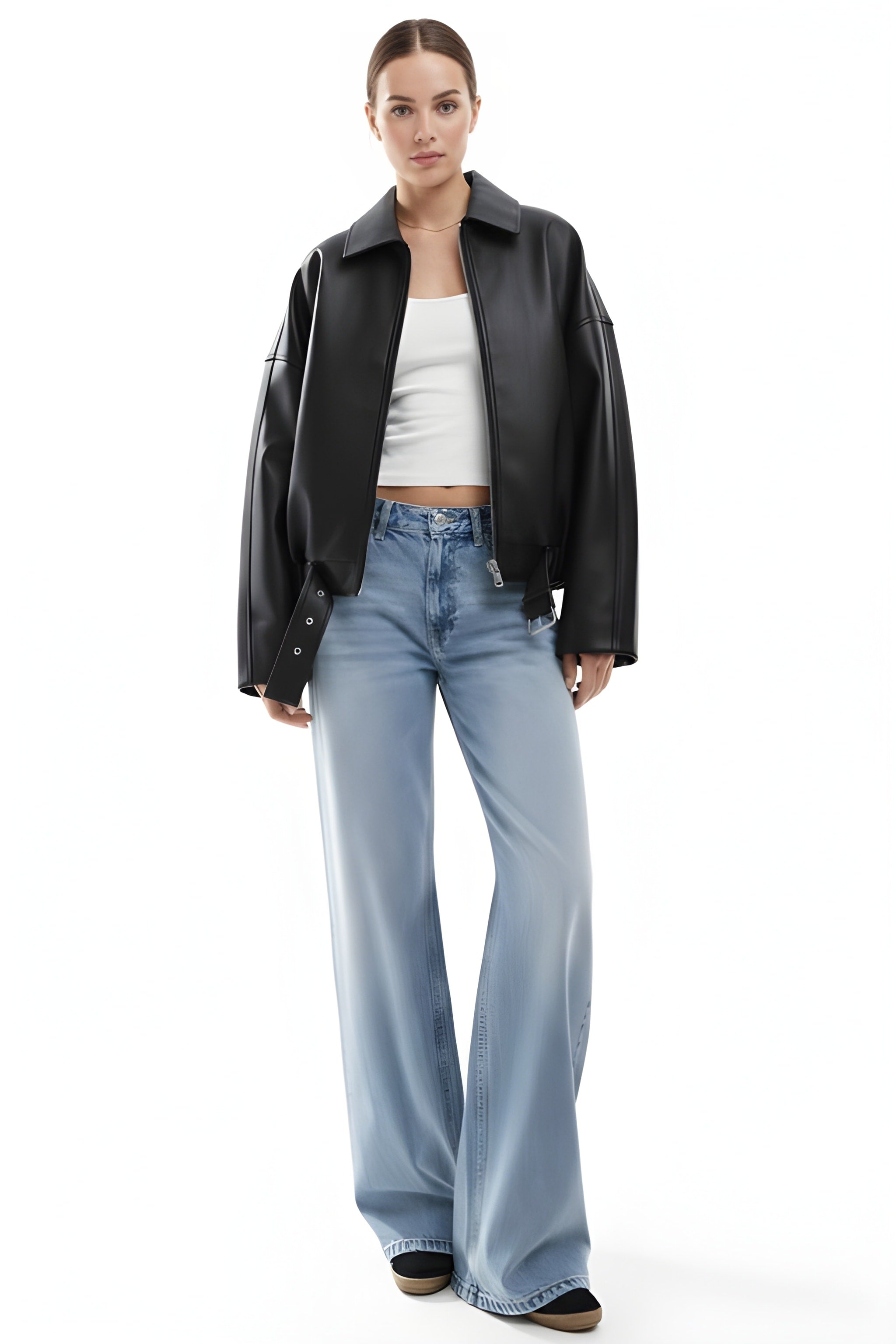 INDIGO | Oversized Faux Leather Bomber Jacket