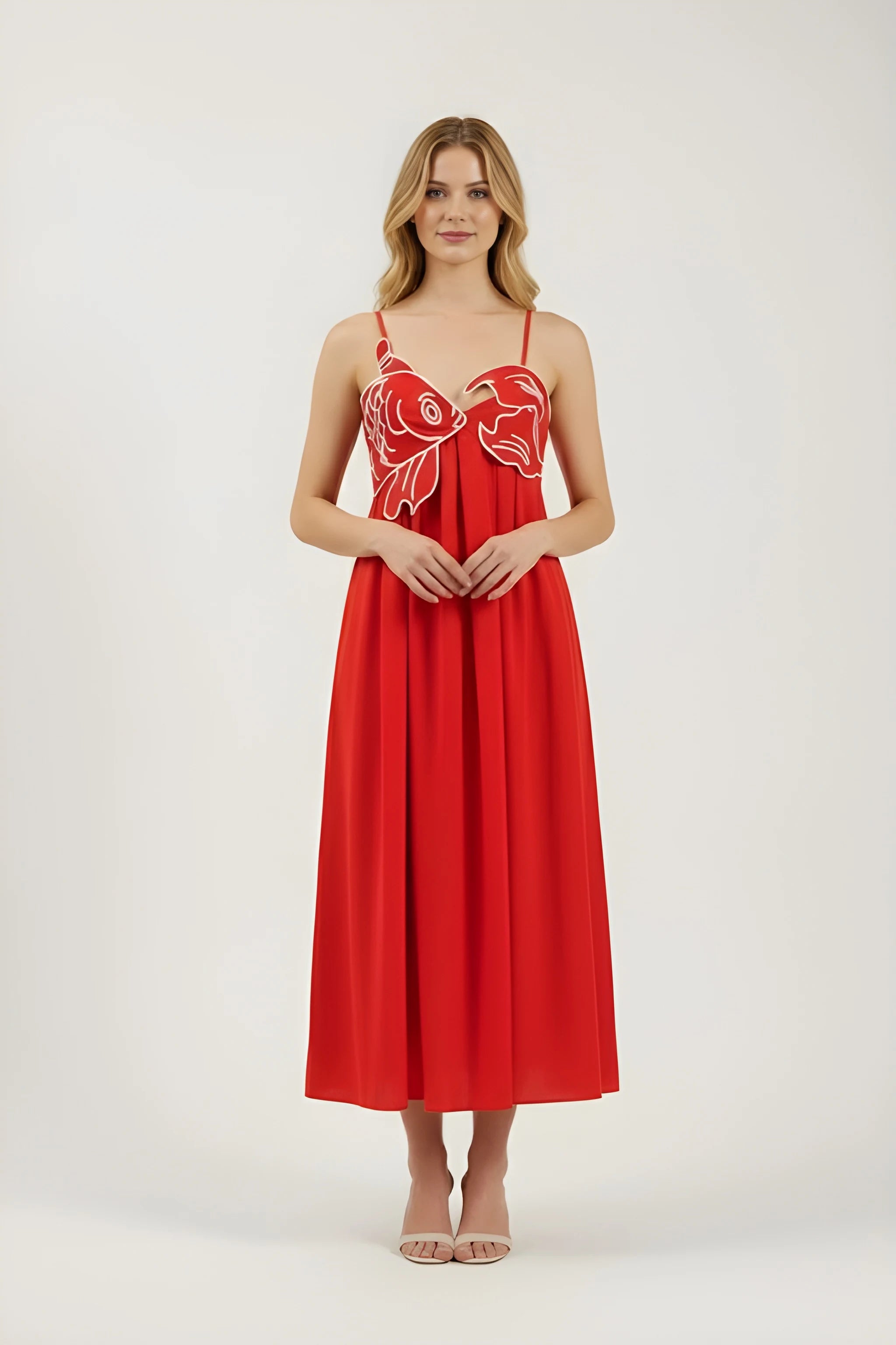 LILY | Pleated Fish Embroidery Maxi Dress