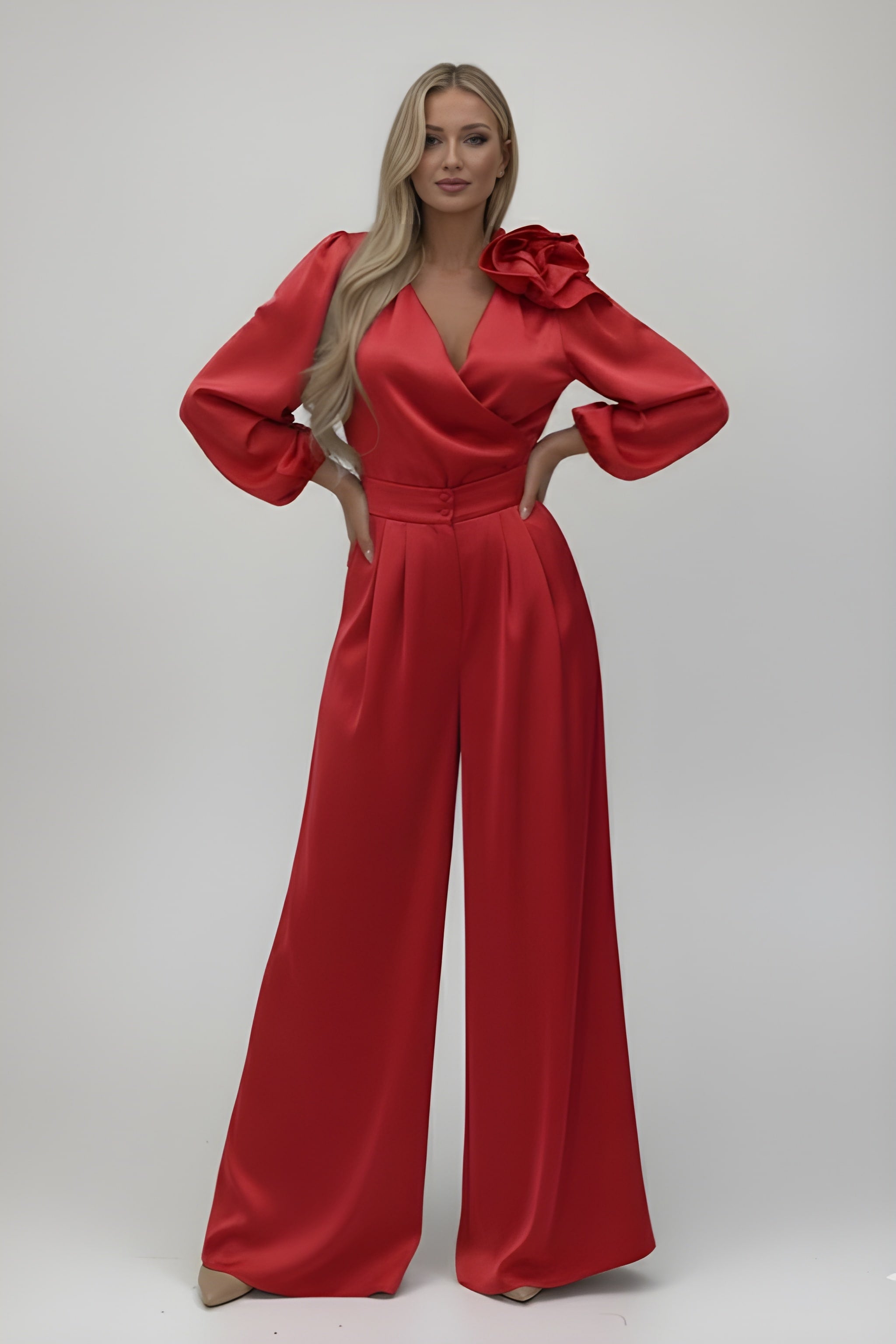 LUCY | Satin Elegant Flower Two-Piece Suit