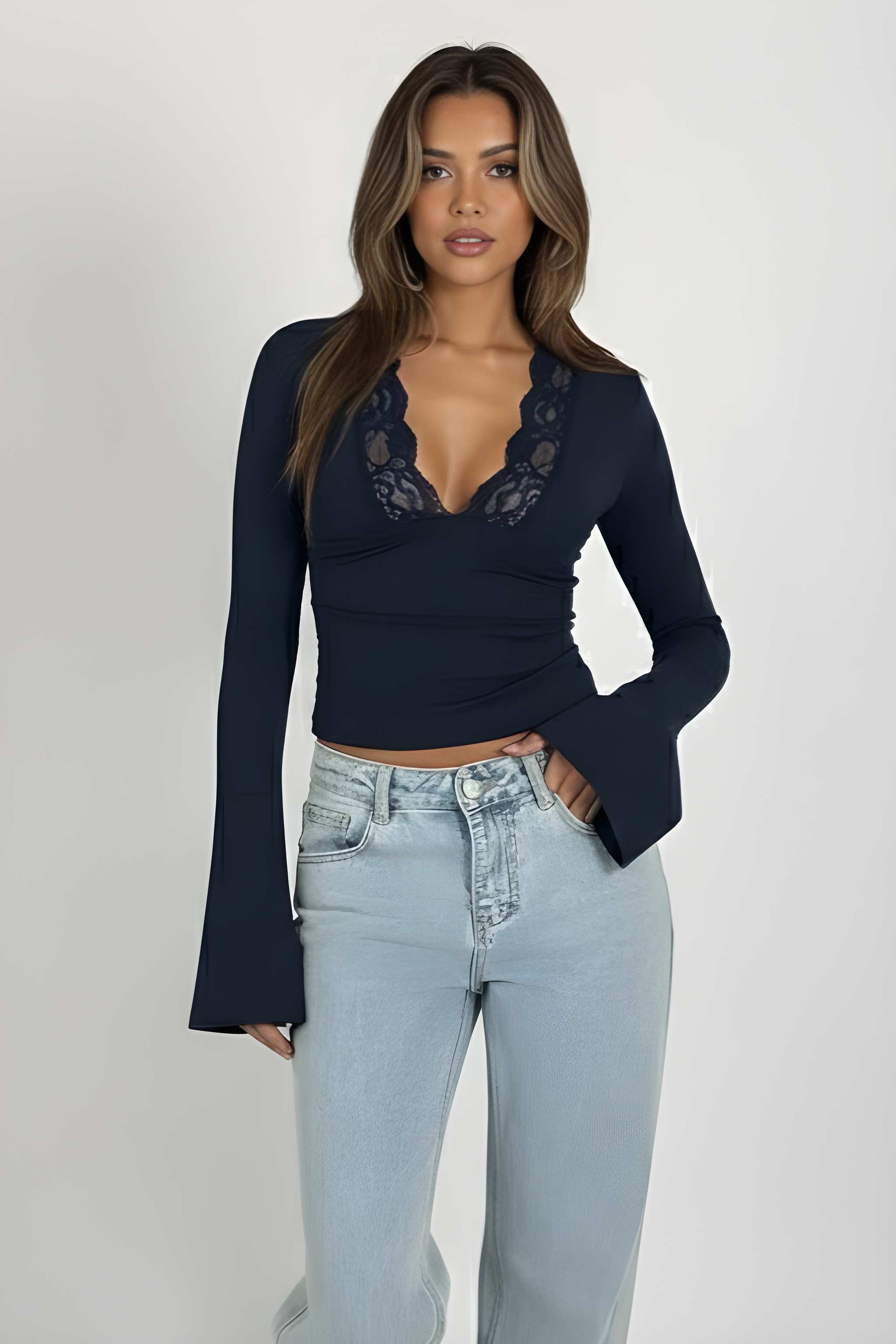 LYRA | Lace V-Neck Knit Top