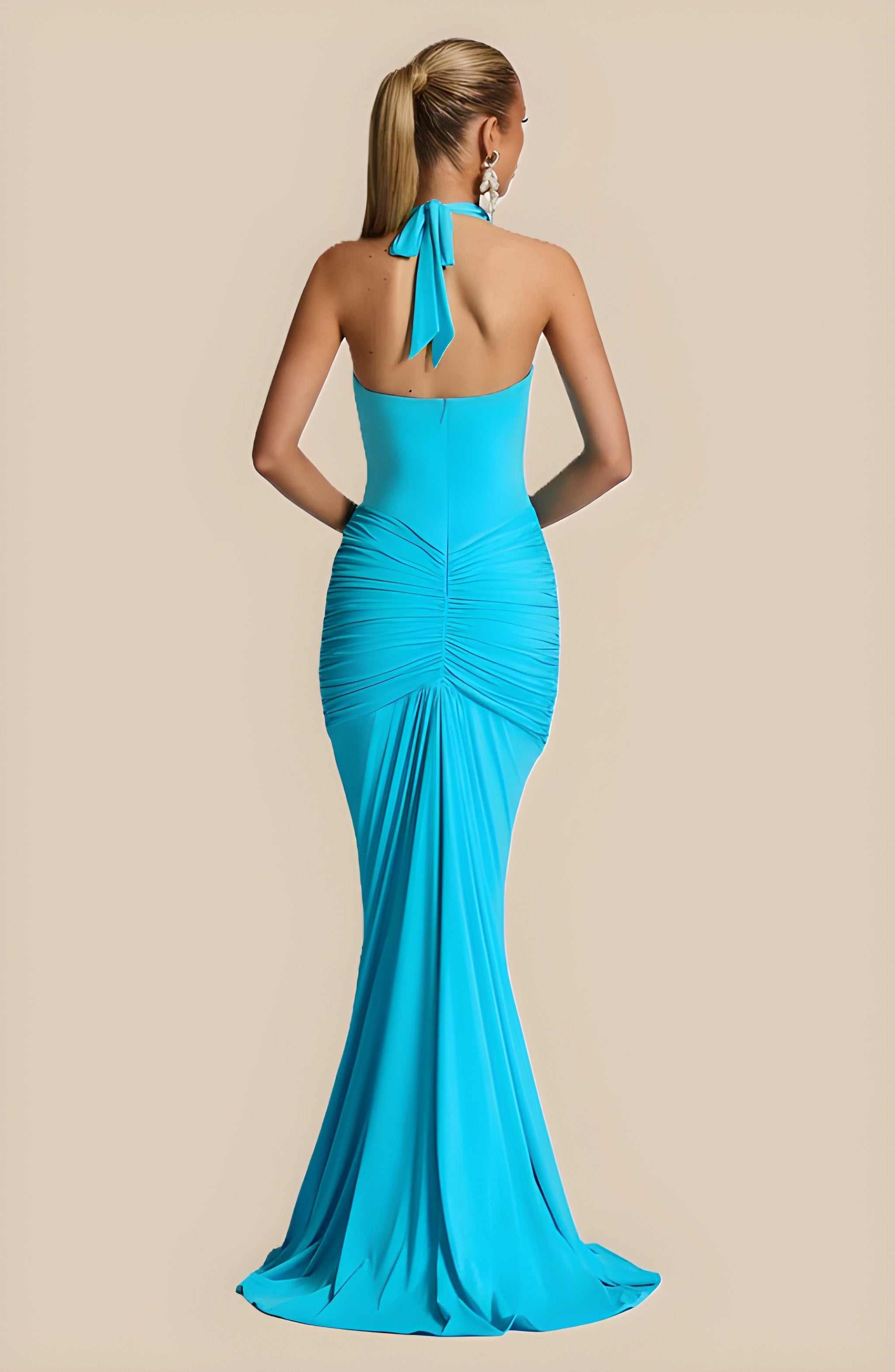 ADELIA | Deep V Halter Maxi Dress