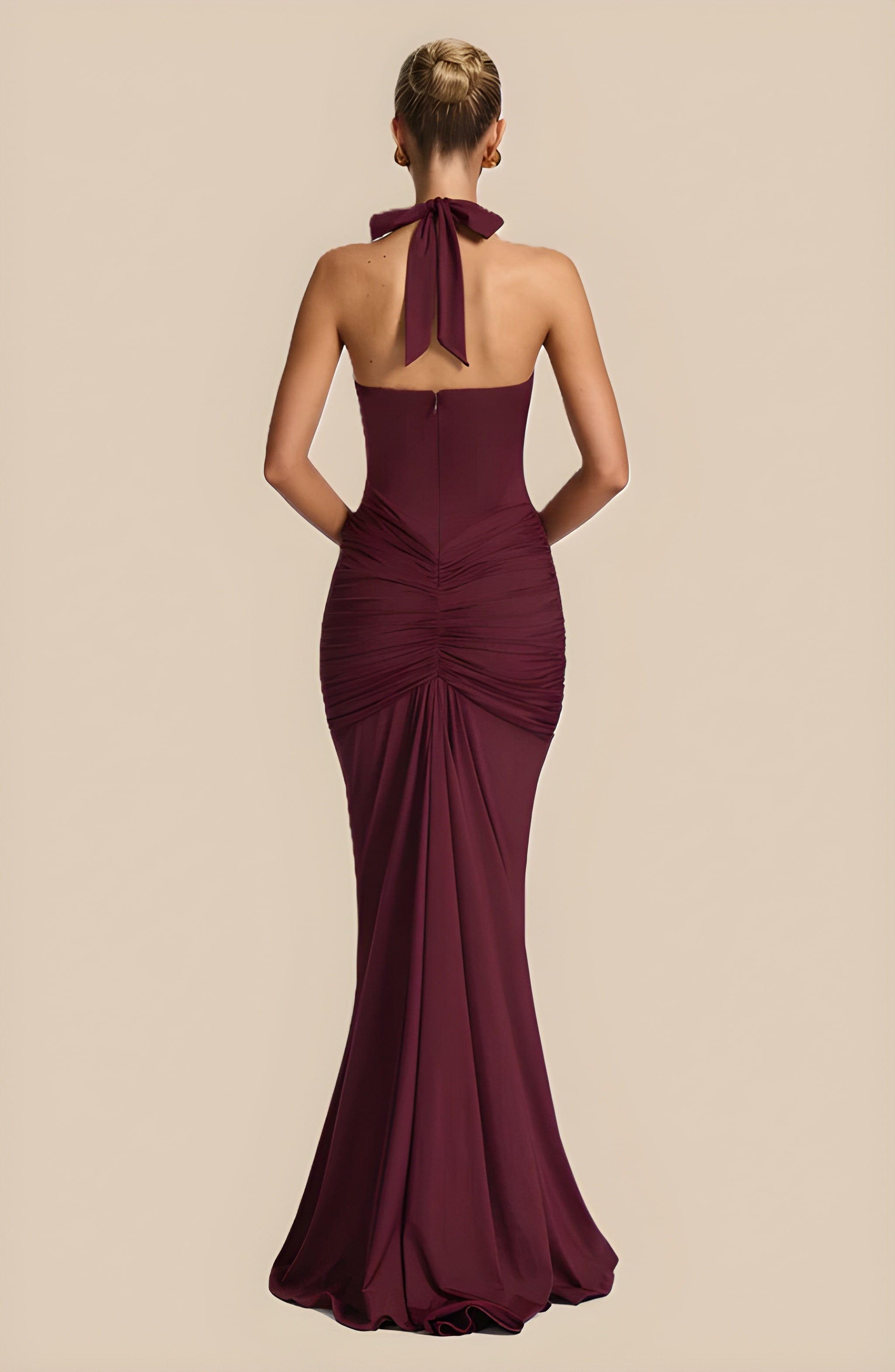 ADELIA | Deep V Halter Maxi Dress