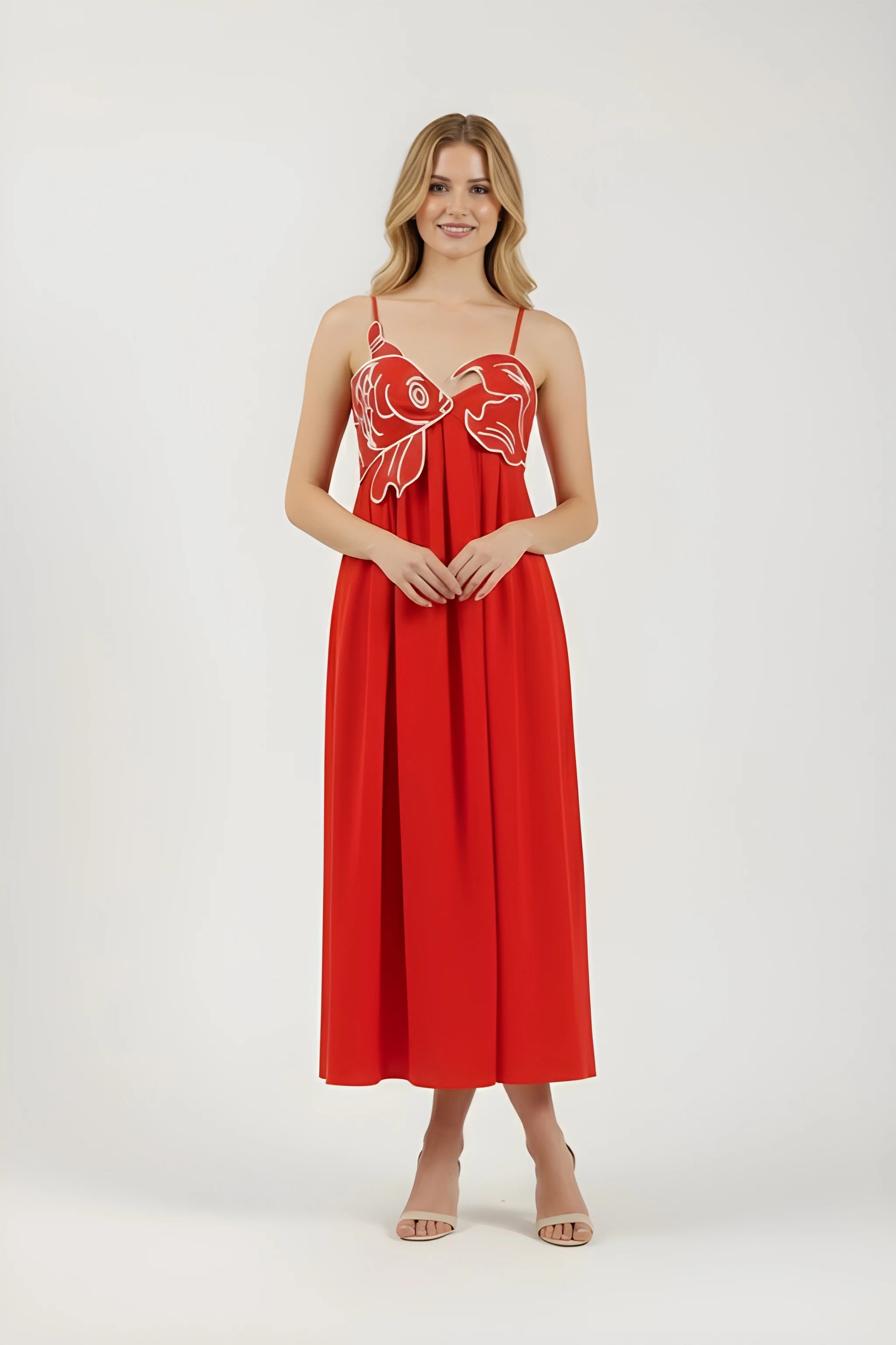 LILY | Pleated Fish Embroidery Maxi Dress