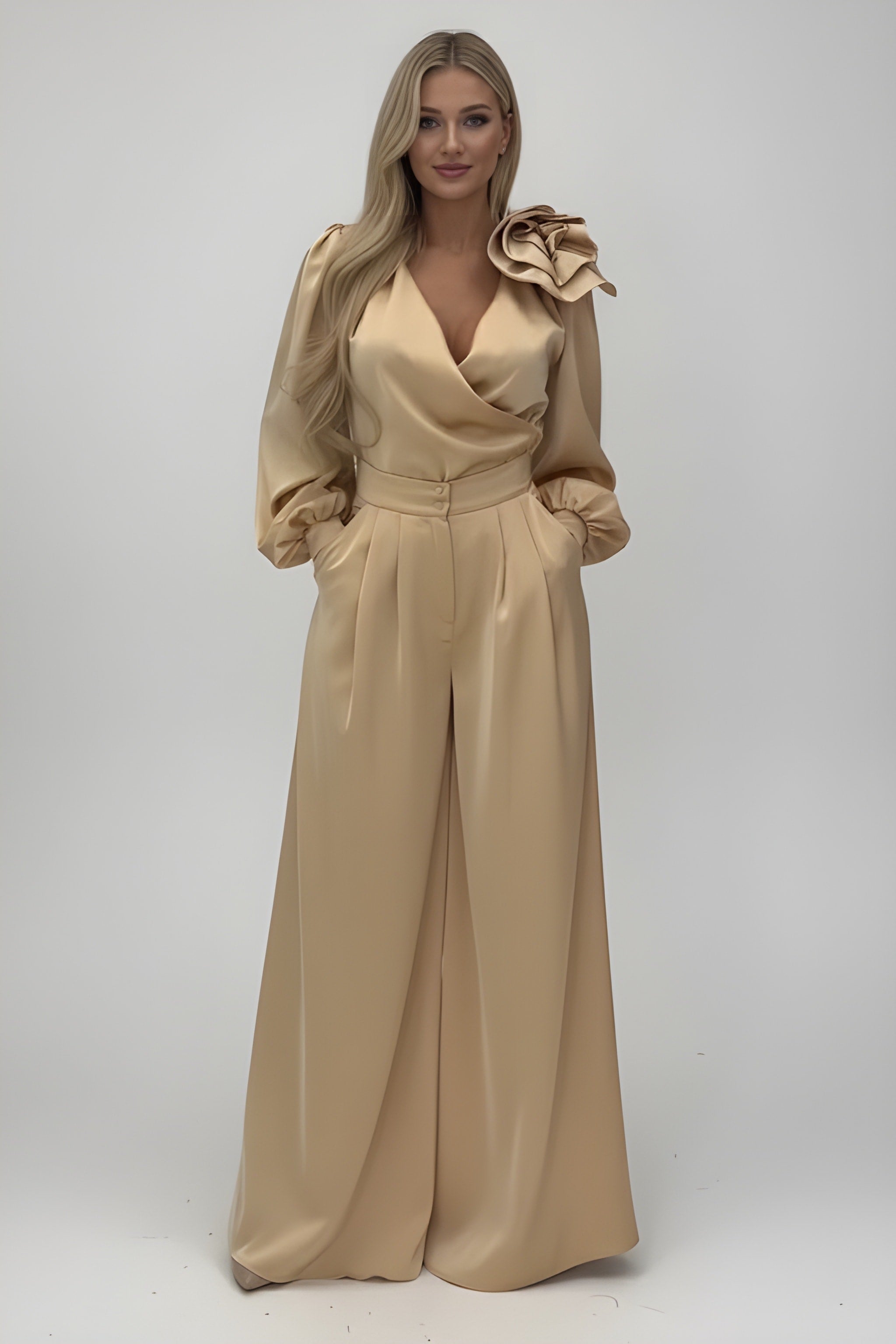 LUCY | Satin Elegant Flower Two-Piece Suit