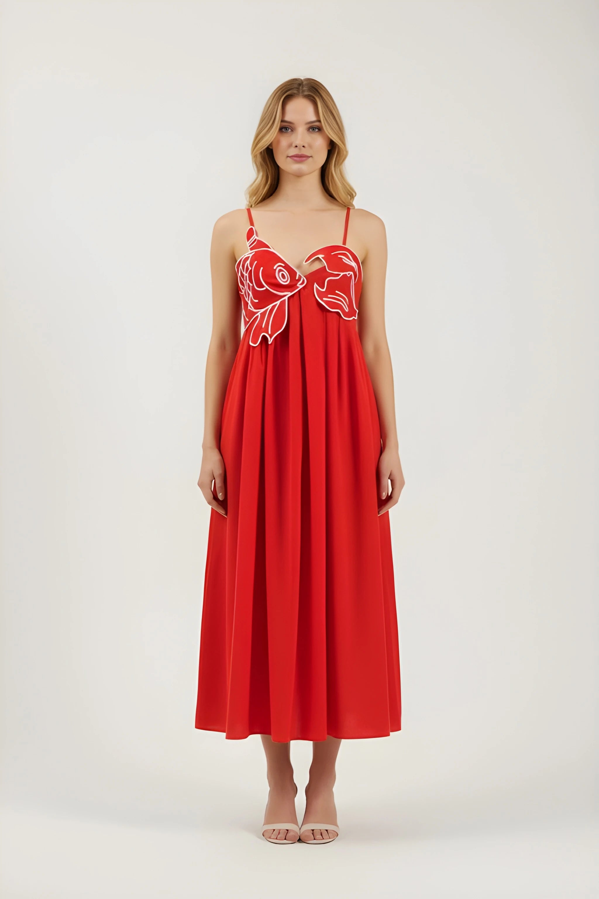 LILY | Pleated Fish Embroidery Maxi Dress