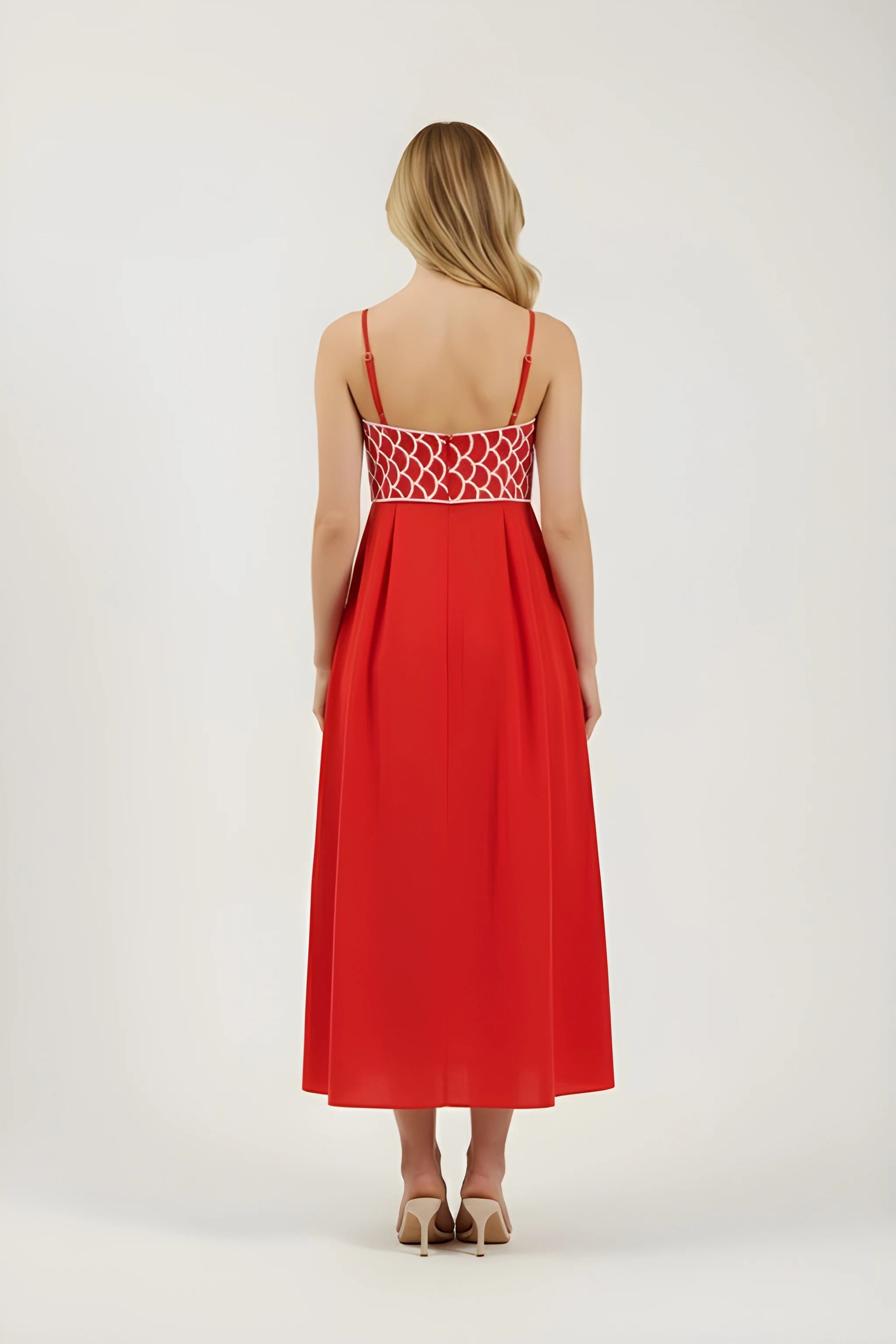 LILY | Pleated Fish Embroidery Maxi Dress