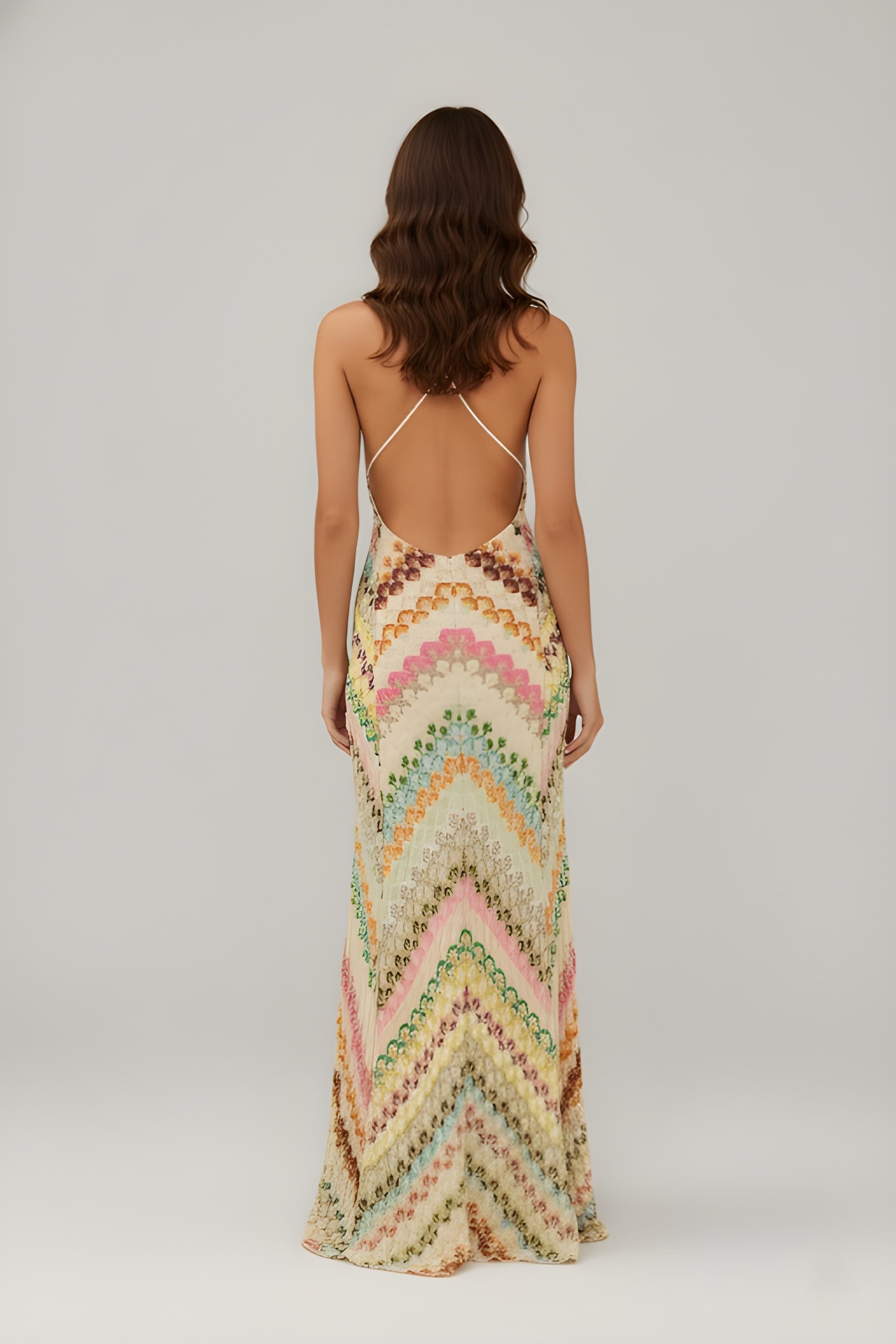LEONORA | Multi Stripe Zigzag Chevron Maxi Dress