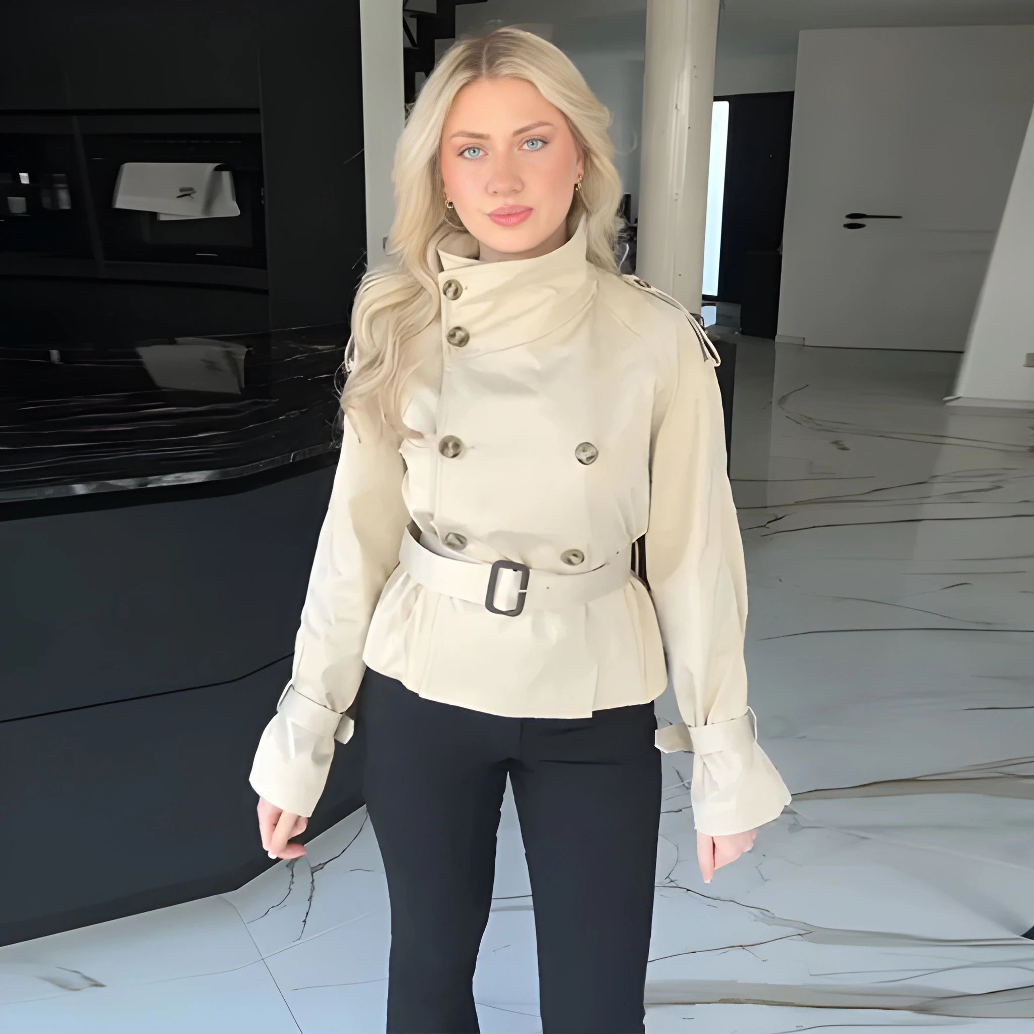 SOPHIE | High-Collar Short Trench Coat